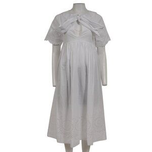 P.A.R.O.S.H Womens Camelia Midi Dress Medium White Cotton Tie Front Floral